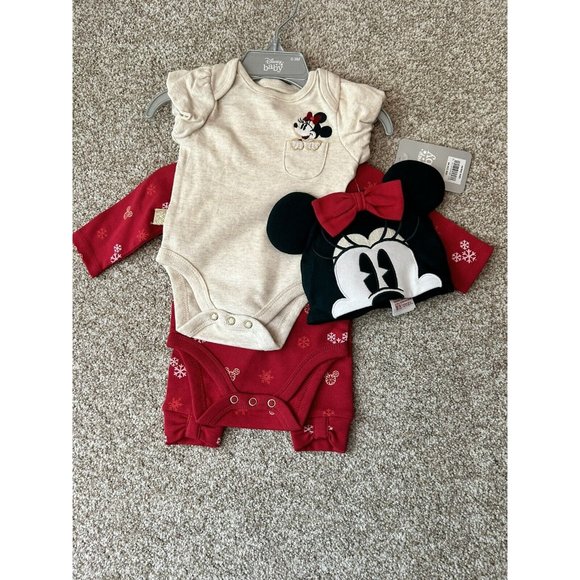Disney Store Baby Minnie Mouse Body Suit Holiday Set 0-3mo - Picture 1 of 6